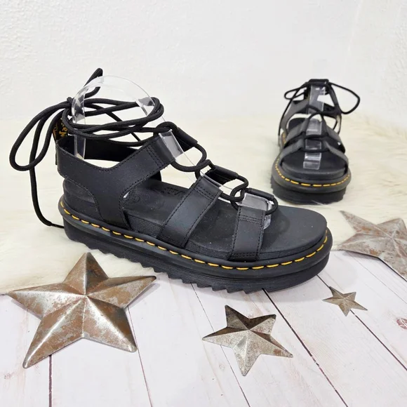 Dr. Martens Nartilla chunky flatform sandals black gladiator lace up size 9 - Picture 2 of 11